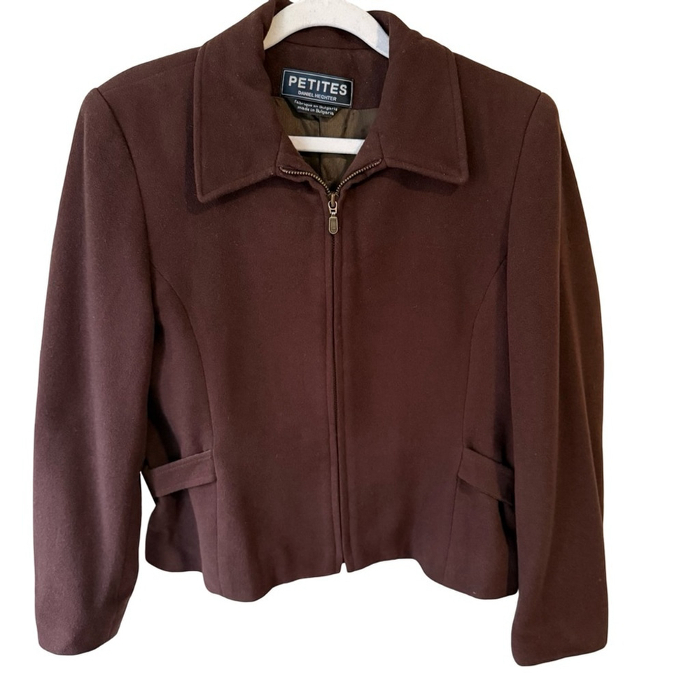 Daniel Hechter Vintage Dark Brown Wool Women's Blazer Size 4P Minimalist Winter - Picture 2 of 16